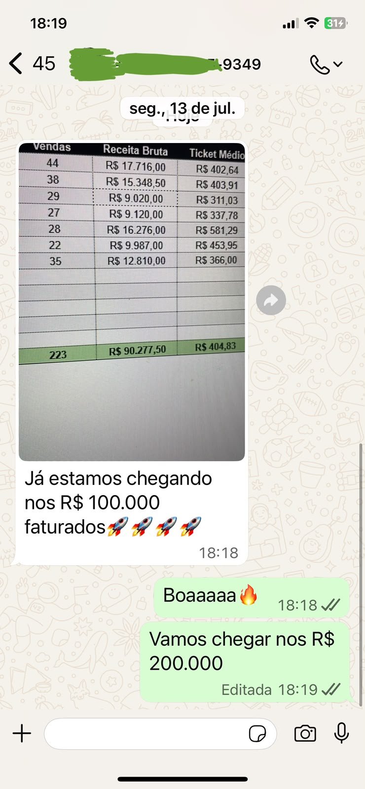 Cliente relatando resultado